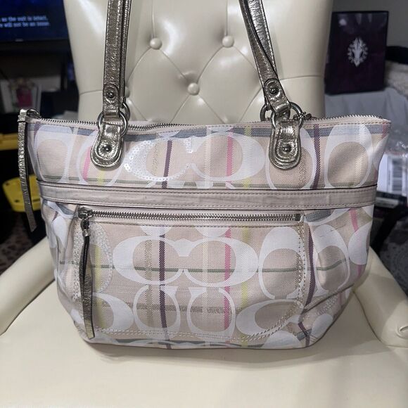 Coach Tattersall Sequin Lurex Metallic Signature Sateen GlamTote - Picture 8 of 13